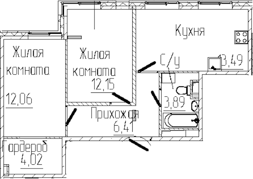 2-комнатная квартира 52.02 м², 2/6 эт., ЖК «SERTOLOVO PARK»